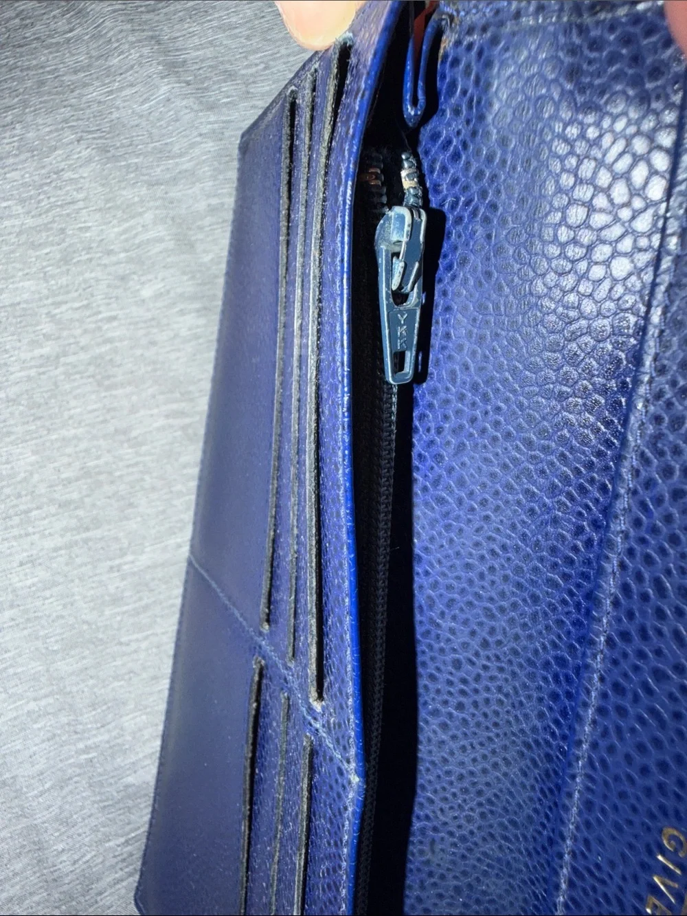 Givenchy Navy Blue Pebbled Leather Continental Wallet Clutch
